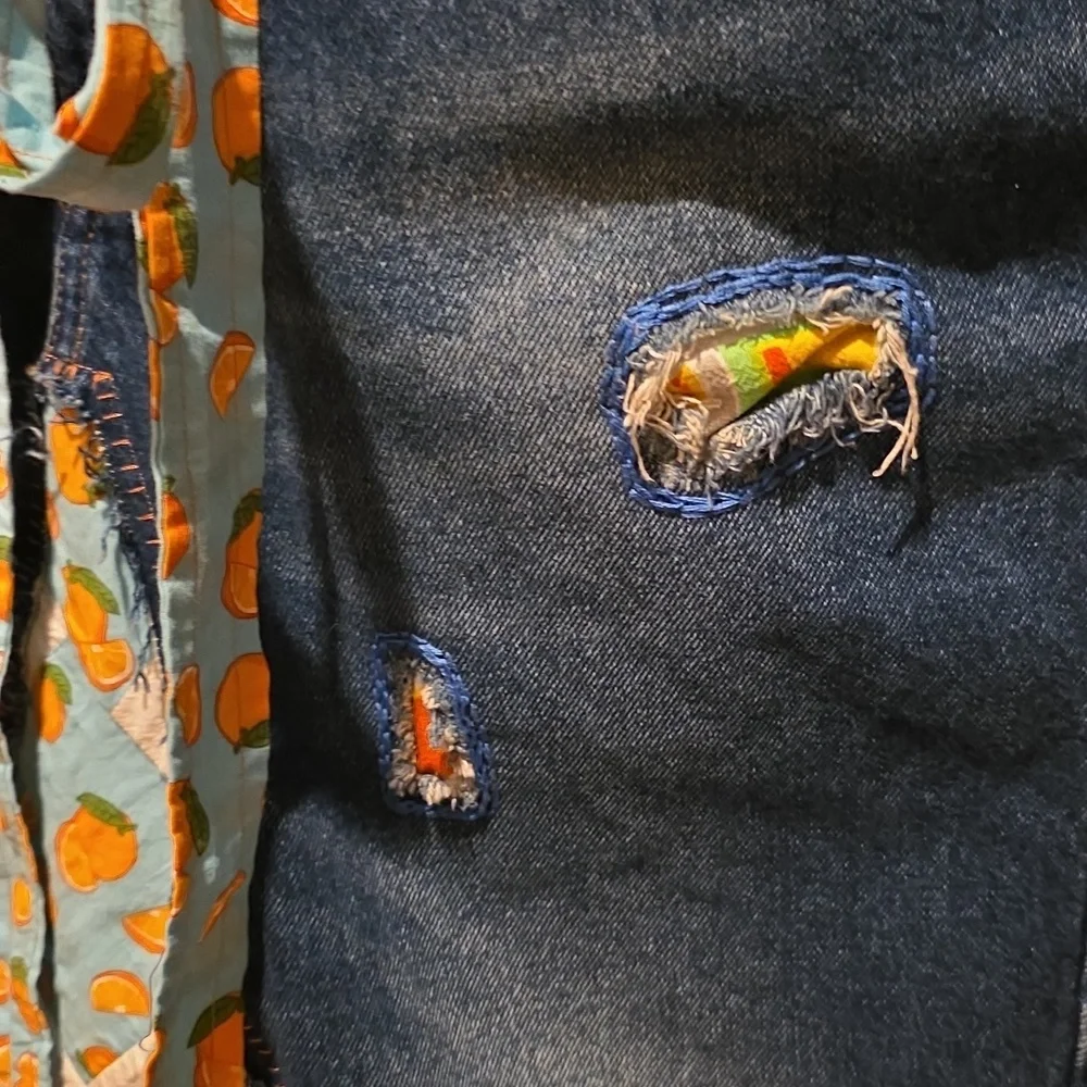 Upcycled Apron Juice Cleans Oranges & Champagne Mimosa  Blue Denim Jeans